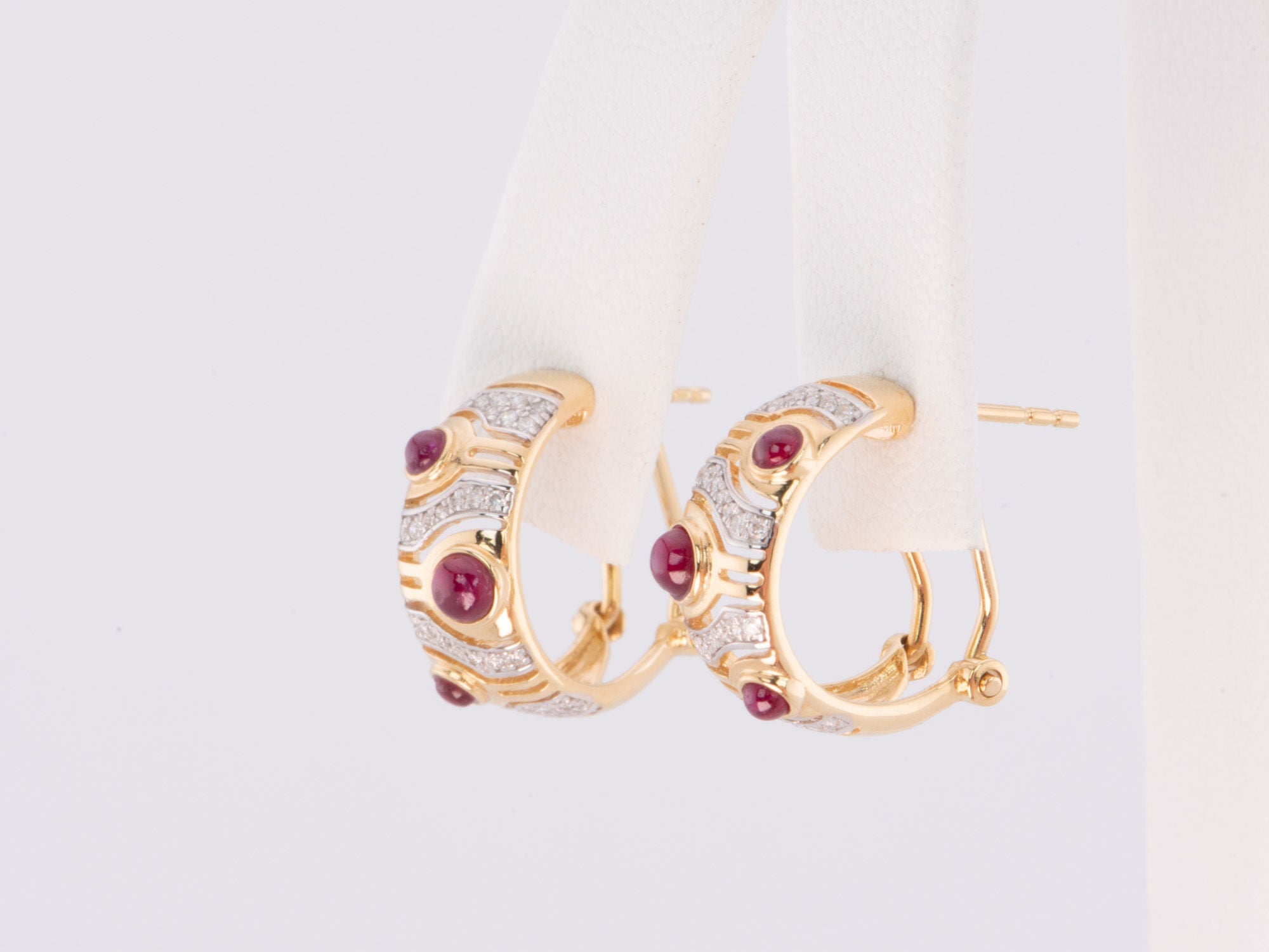 18K Gold Ruby and Diamond Designer Earrings with Omega Clip