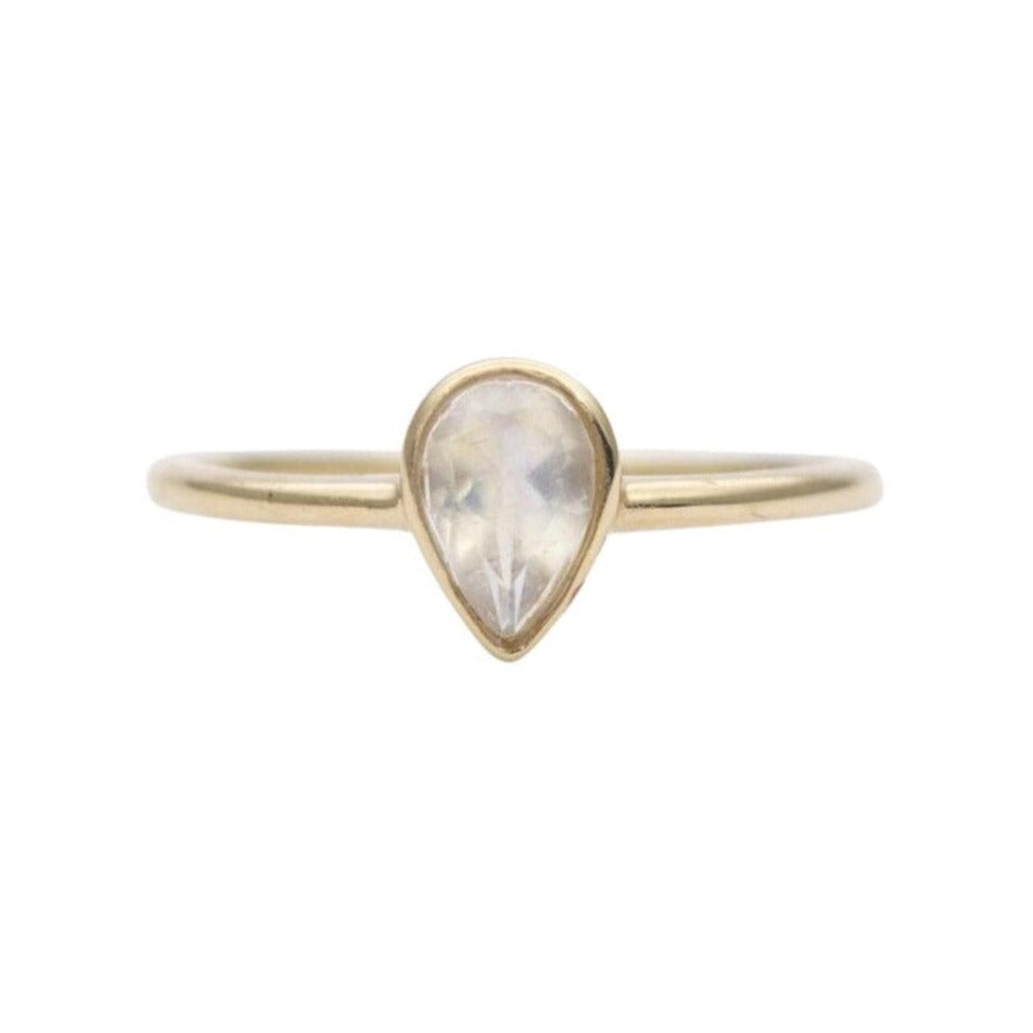 16g or 18g Solid 14k outlet Gold Ring With 3 mm bezel set Moonstone