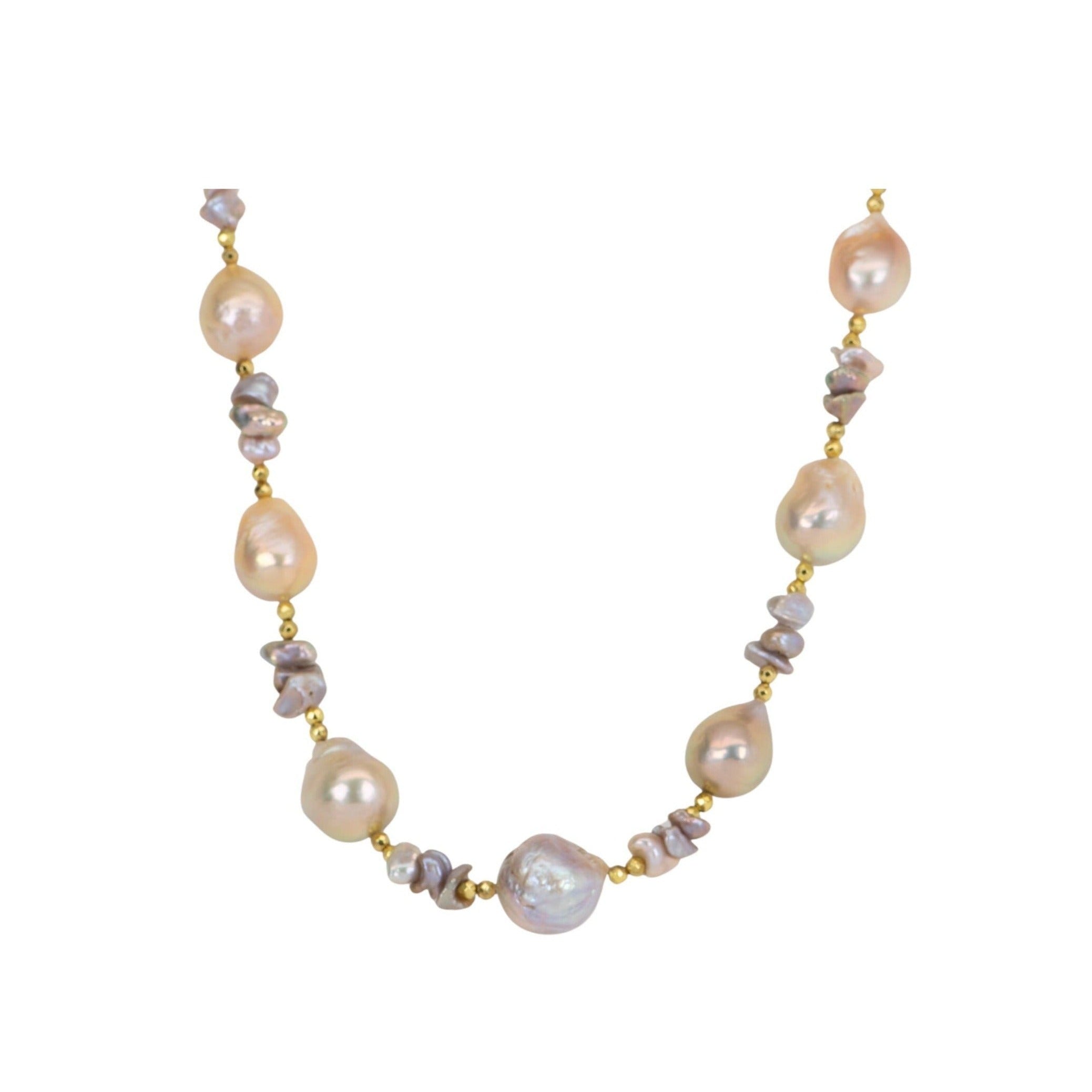 14k gold good baroque silver pearl Necklace