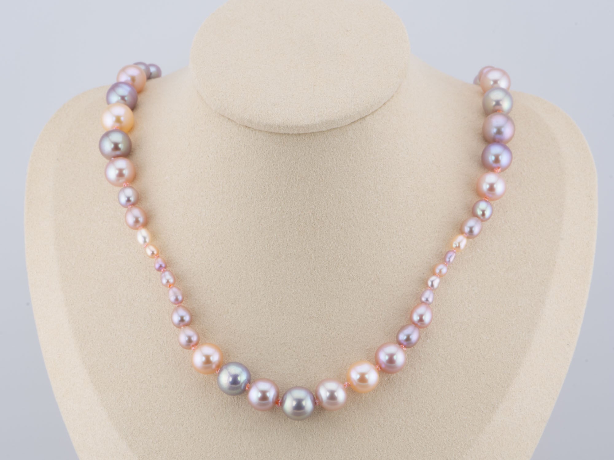 High-luster Peachy Pink Stick Biwa Freshwater Pearl Necklace, Hand knotted  Natural Pearls, Wedding Pearl Necklace.
