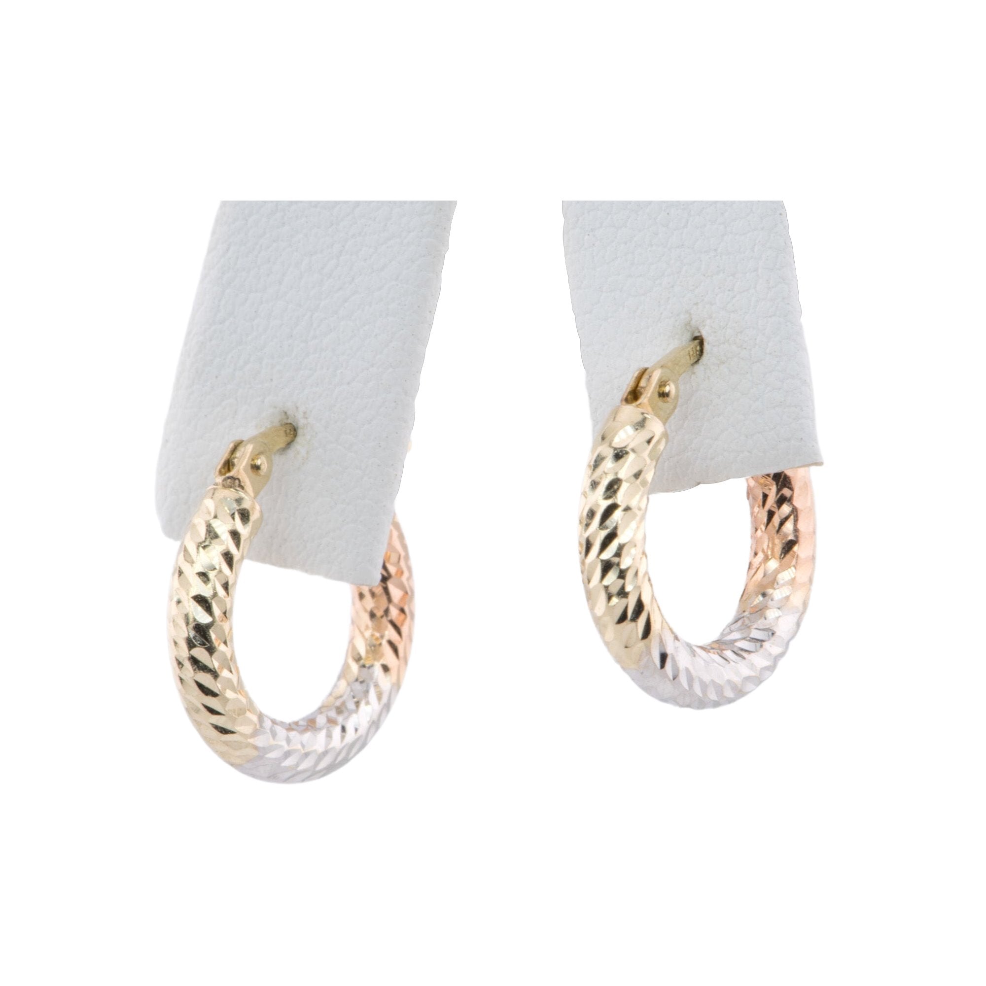 14k Yellow Gold Diamond Cut outlet Tri-Color Hoop Earrings