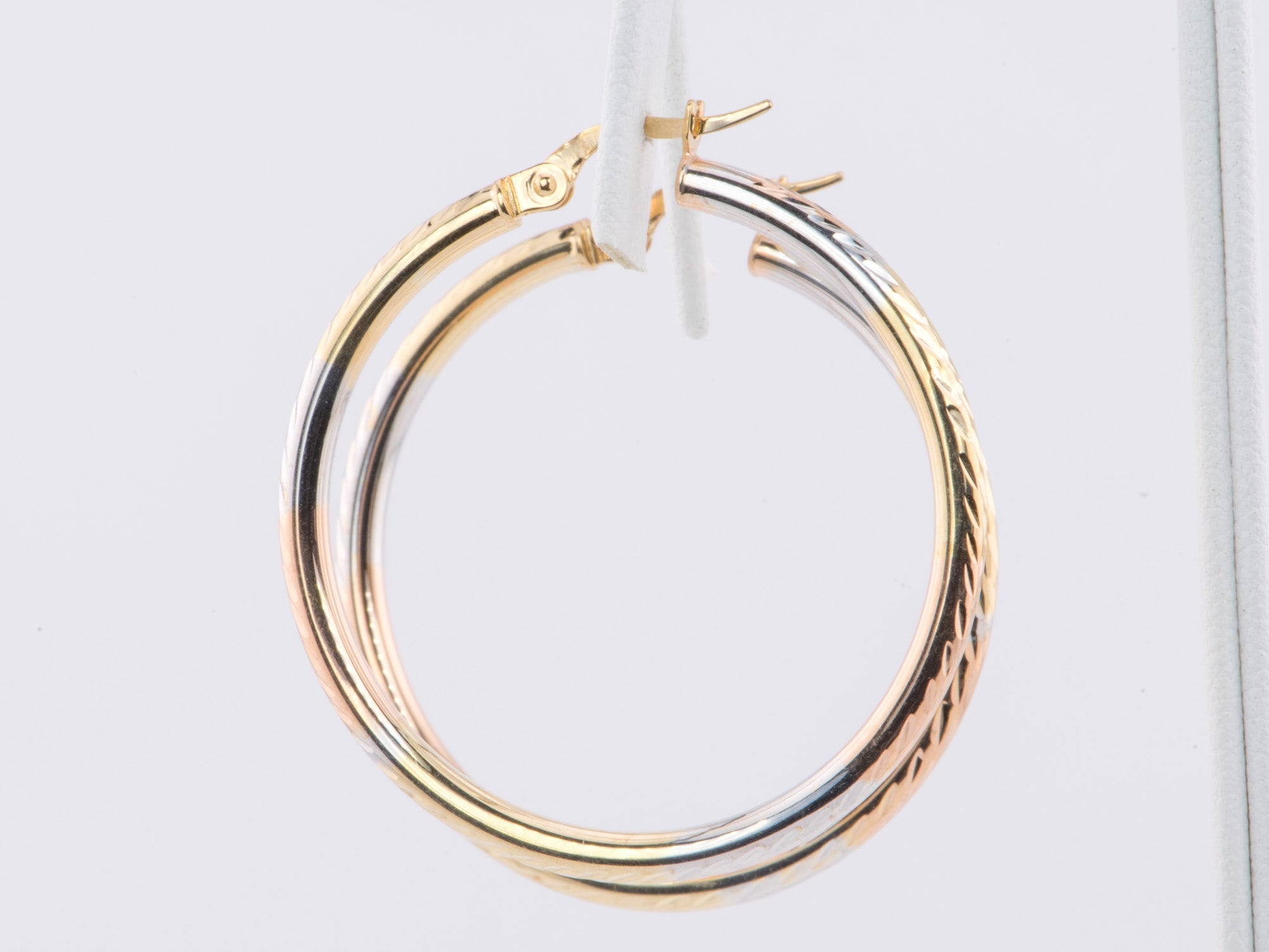 36mm Tri-Color Diamond Cut Hoop Earrings 14K Gold R3168 - Aurora