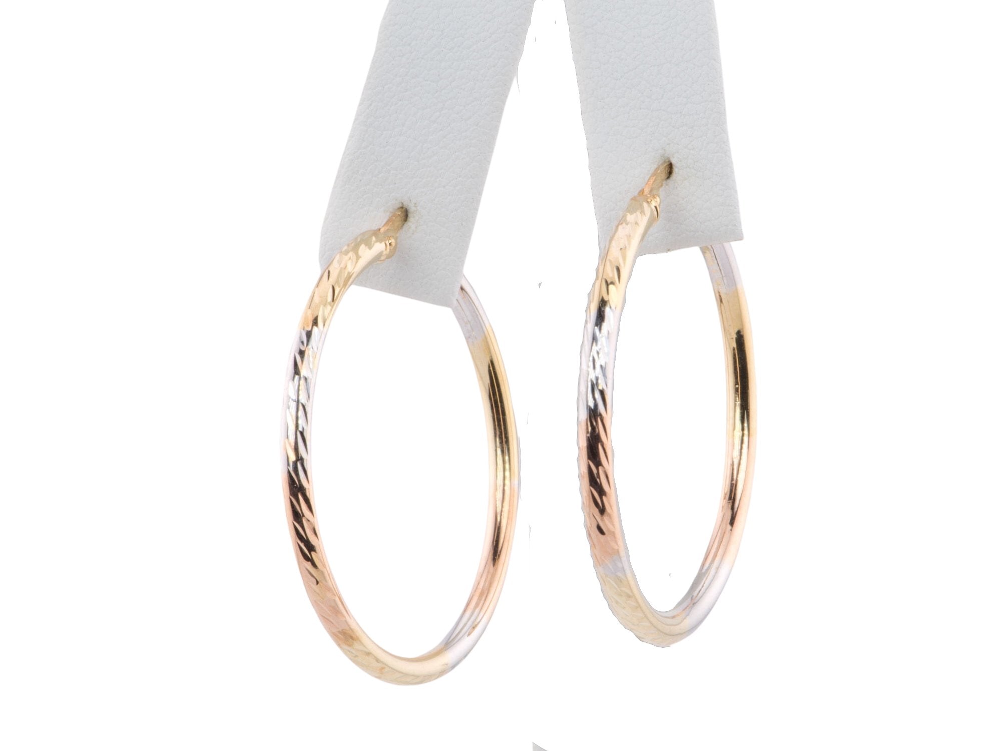 36mm Tri-Color Diamond Cut Hoop Earrings 14K Gold R3168 - Aurora