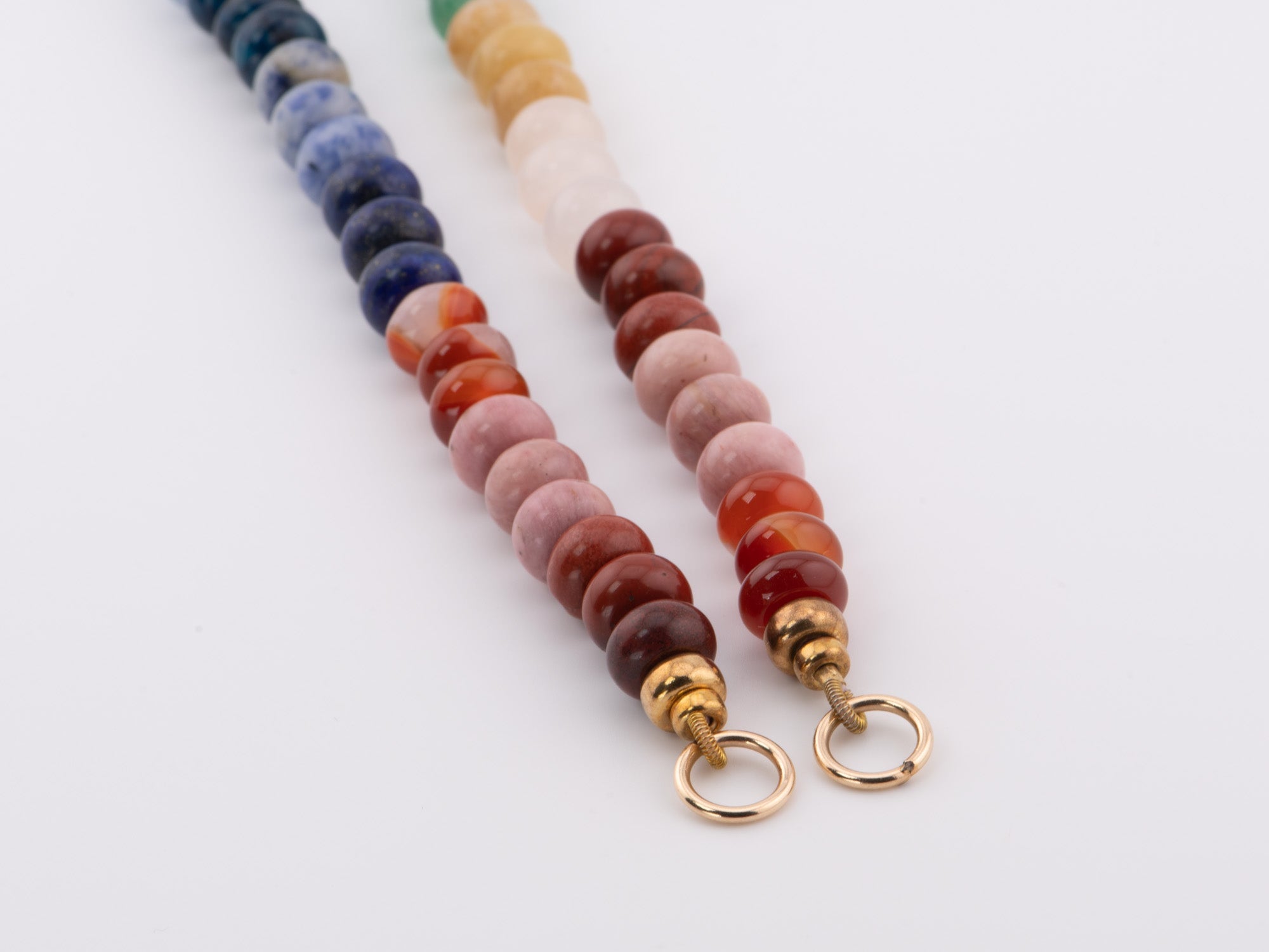 Rainbow Gemstone Beaded Necklace with 14K Yellow Gold Pony Beads