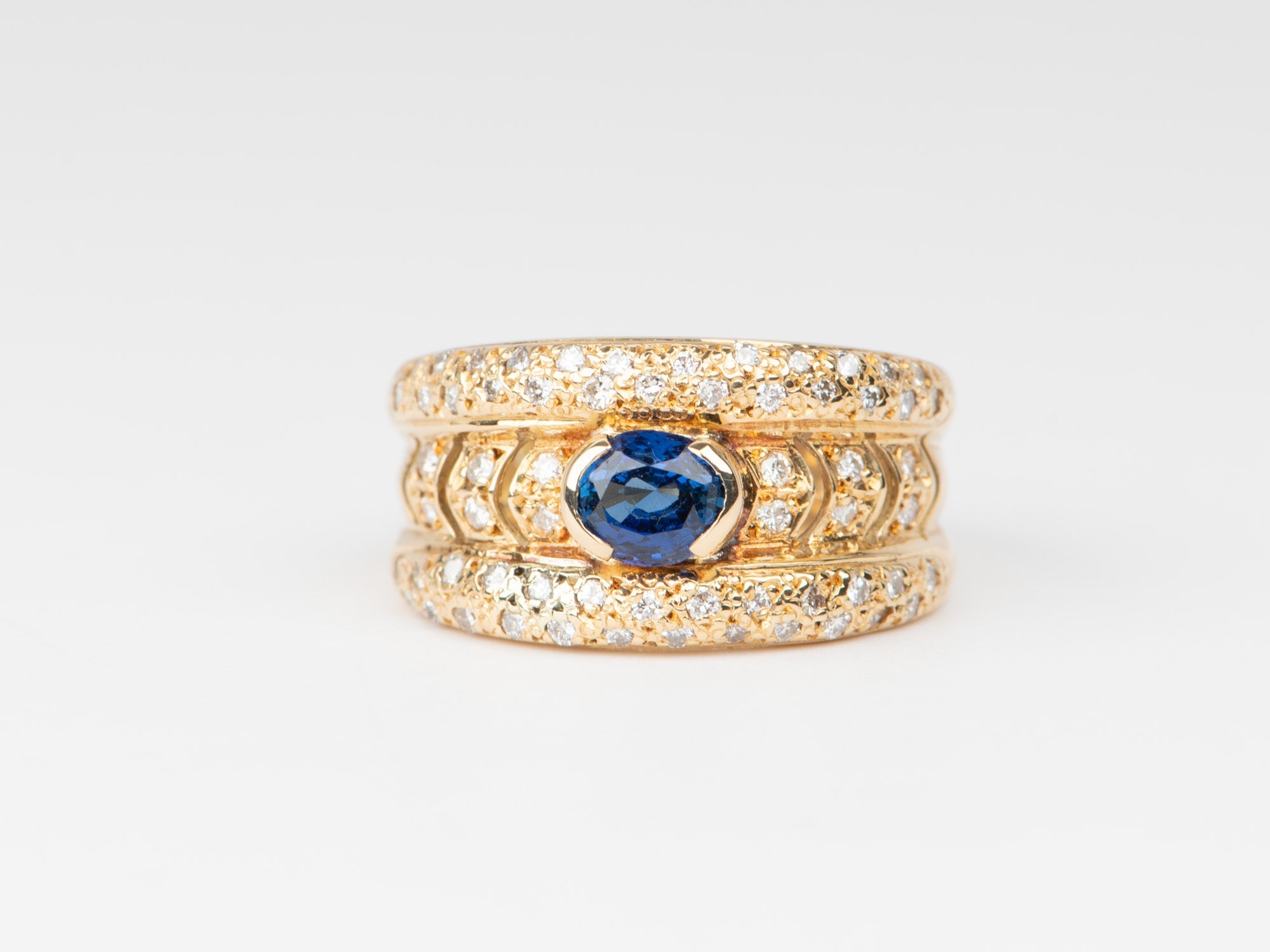 Blue Sapphire Diamond Ring 18K Gold 6.4g Sapphire 0.66ct Diamond 0.4ct R6667 Aurora Designer