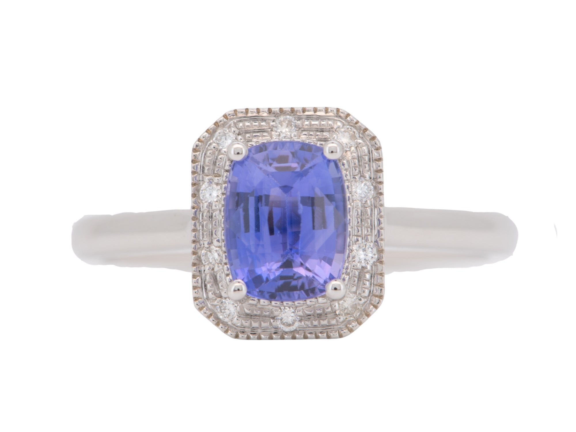 1.3ct Lavender Sapphire with Diamond Halo Engagement Ring 14K White Gold R6753 Aurora Designer