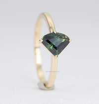 1.06ct Geometric Shape Blue Green Sapphire Ring 14K Yellow