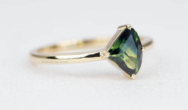 1.06ct Geometric Shape Blue Green Sapphire Ring 14K Yellow