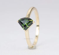 1.06ct Geometric Shape Blue Green Sapphire Ring 14K Yellow