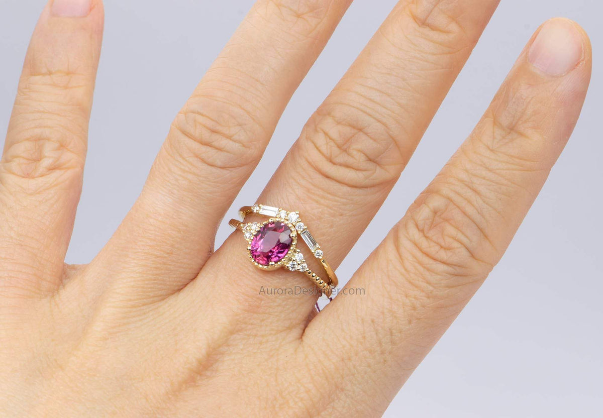 14K Yellow Gold Custom Pink Sapphire and Diamond Ring