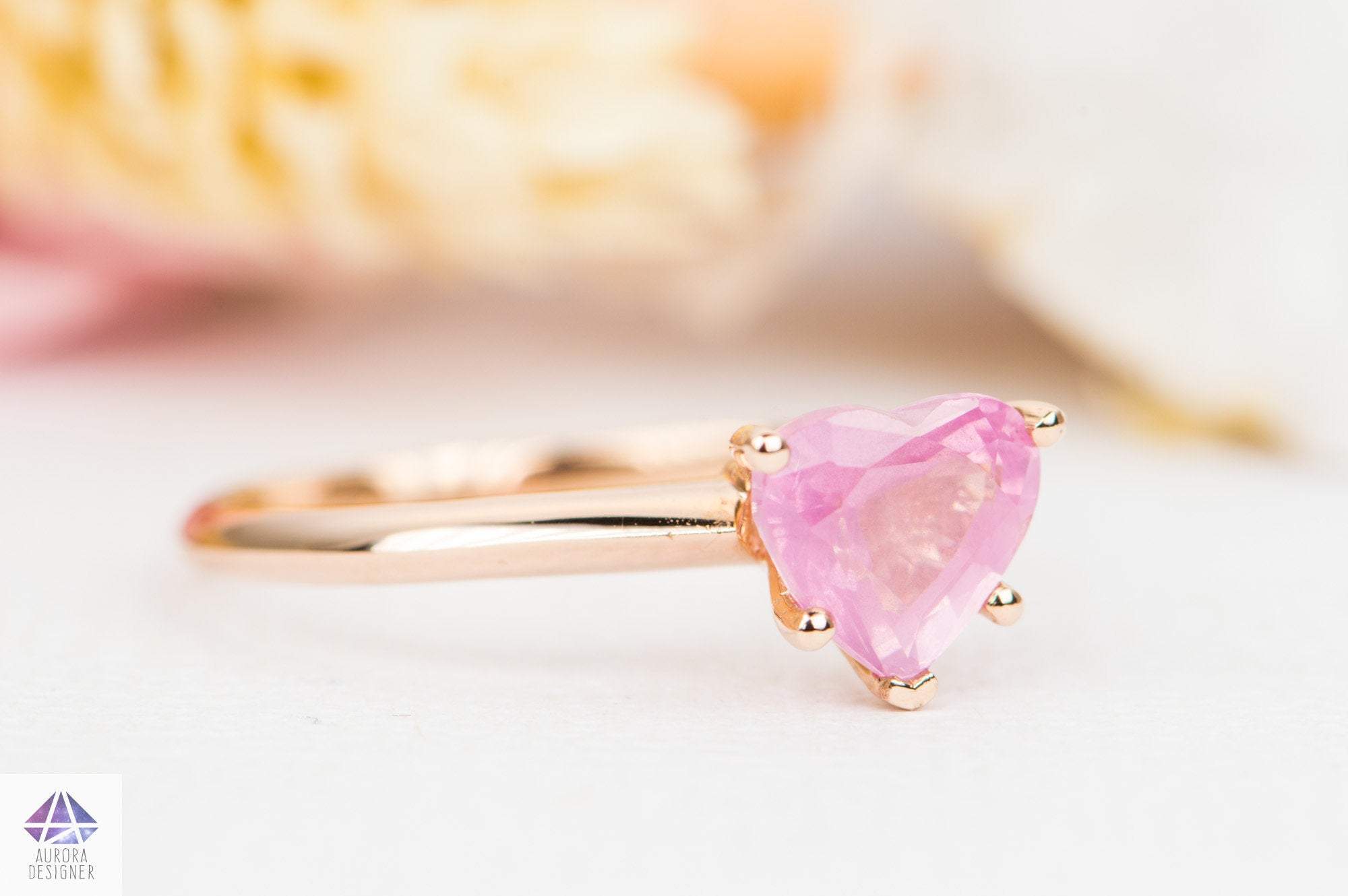 Pink Baguette Heart Ring – GoldDipped