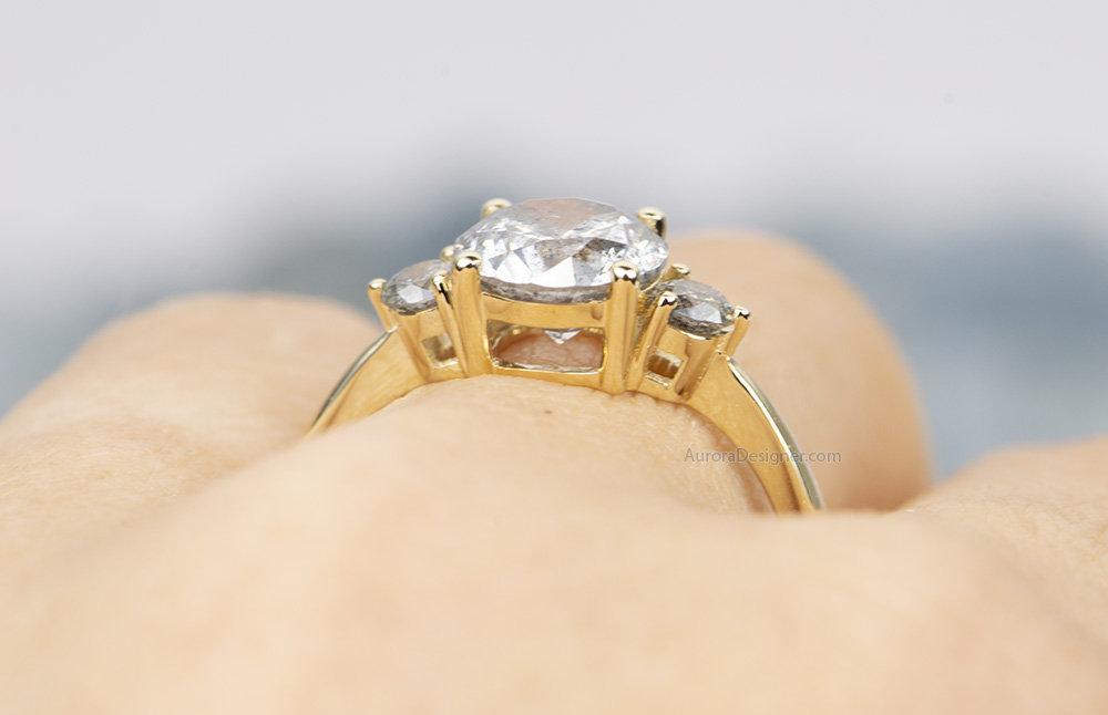 1.77ctw Salt and Pepper Trio Diamond Engagement Ring 14K Yellow