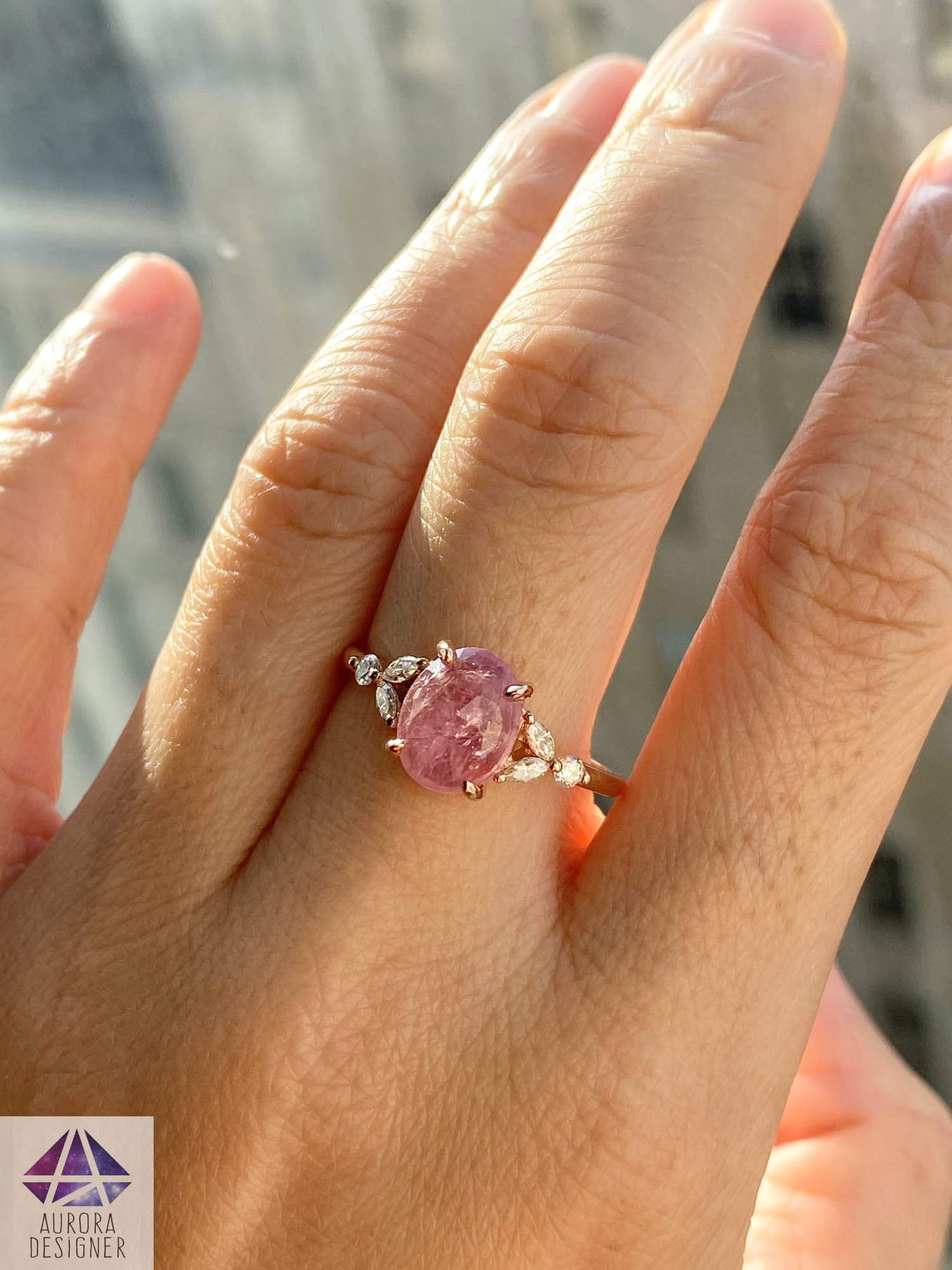 Pink Sapphire Ring Rose Gold, Sapphire Engagement Ring, Rose Gold Engagement Ring, Oval Cut Diamond Sapphire Ring with 2ct Sapphire