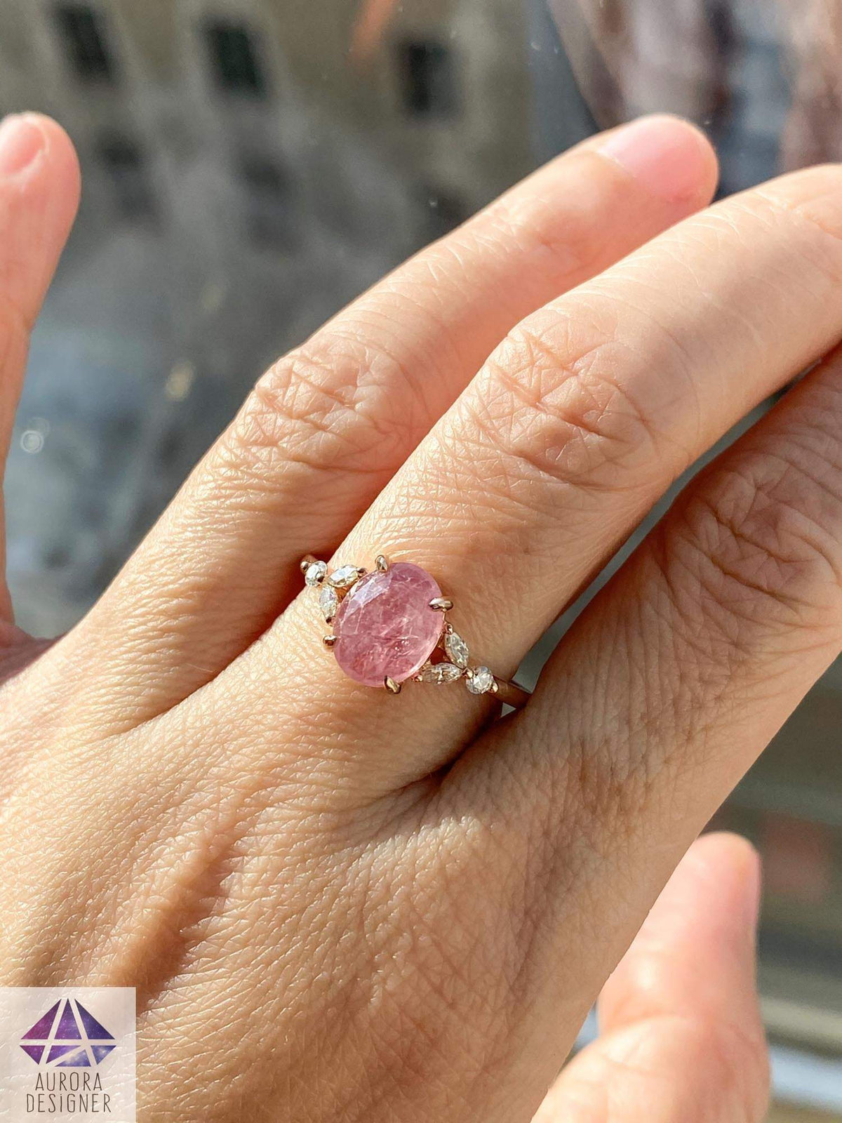 Purple Pink Sapphire Diamond Engagement Ring Rose Gold Marquise Ring