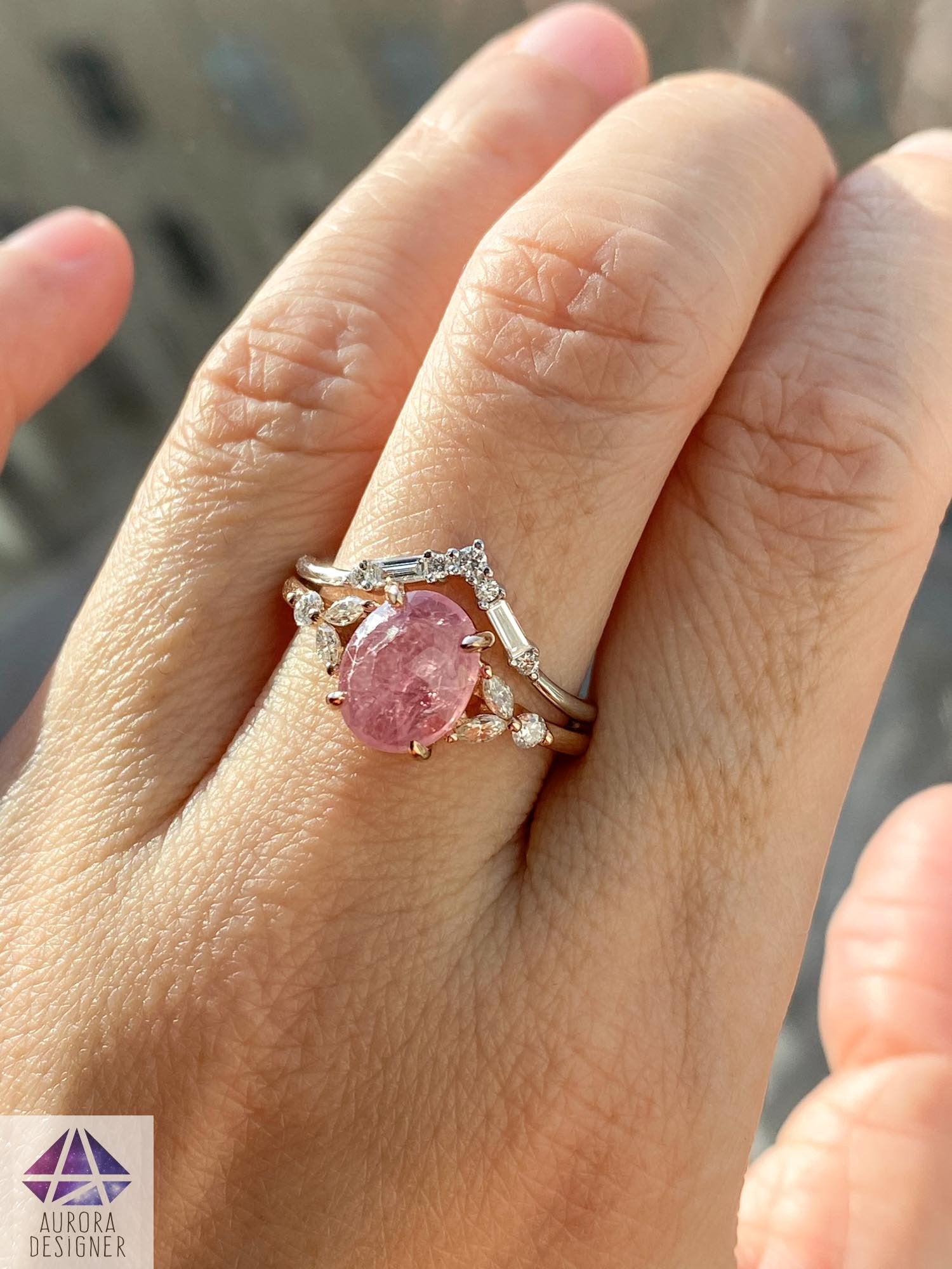 Classic French 14K Rose Gold 3.0 Carat Light Pink Sapphire