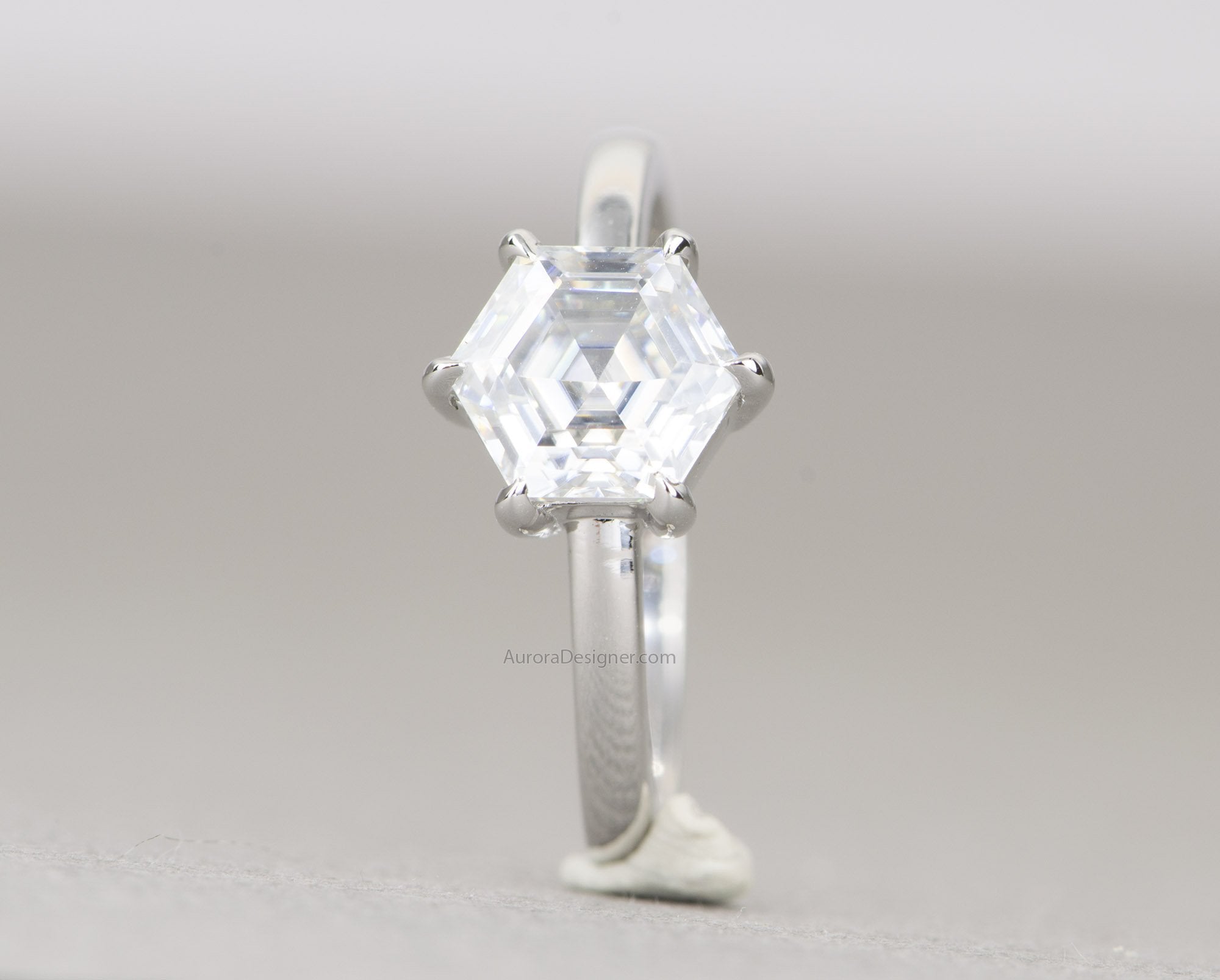 Aurora Designer - 6.5mm Hexagon Moissanite Engagement Ring 14K 18K