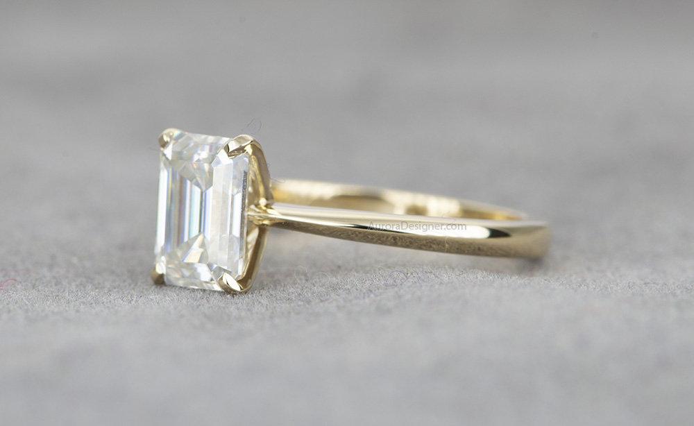 East West Moissanite Engagement Ring Emerald Cut 14K Rose Gold, 14K Yellow Gold, 14K White Gold Yellow Gold