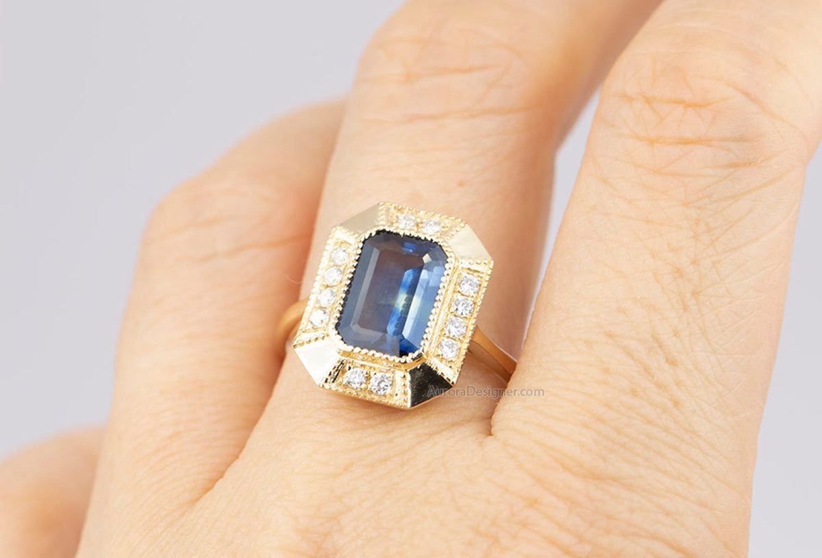 2.00 CT Emerald Cut VVS1/D Blue Sapphire Solitaire Women's Engagement Ring 14K Yellow Gold good Finish