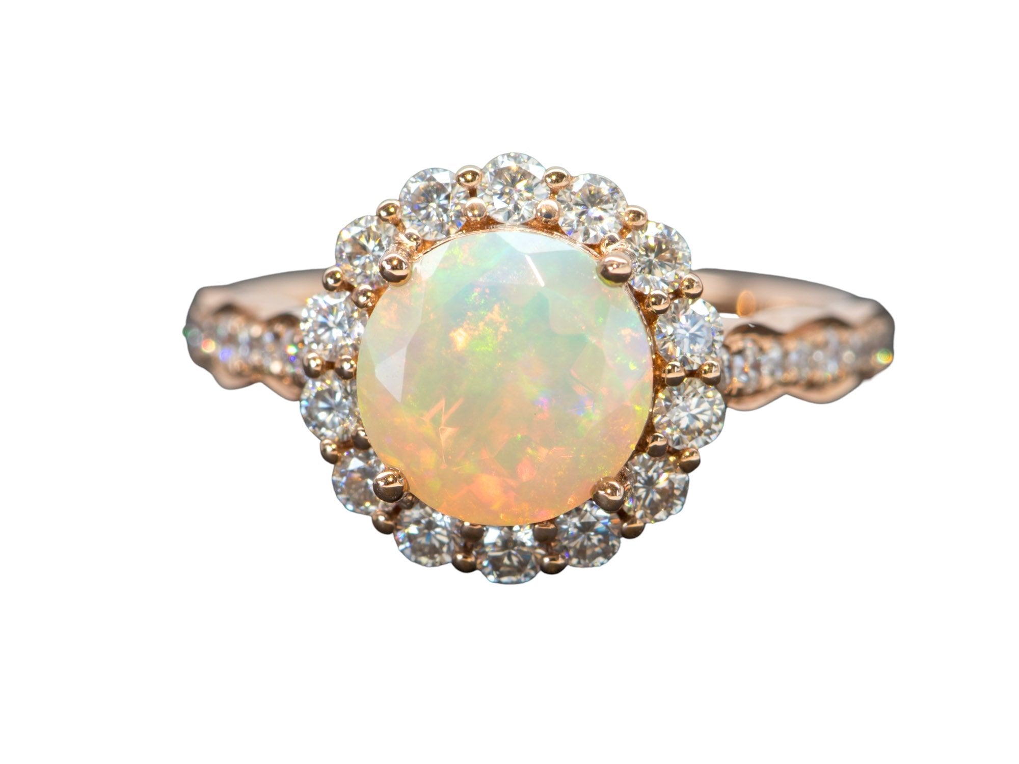 1.40 ct AAA Ethiopian Opal ,pave set Moissanite in 14k rose gold plated engagement ring set vintage outlets art deco Birthday ring set for women