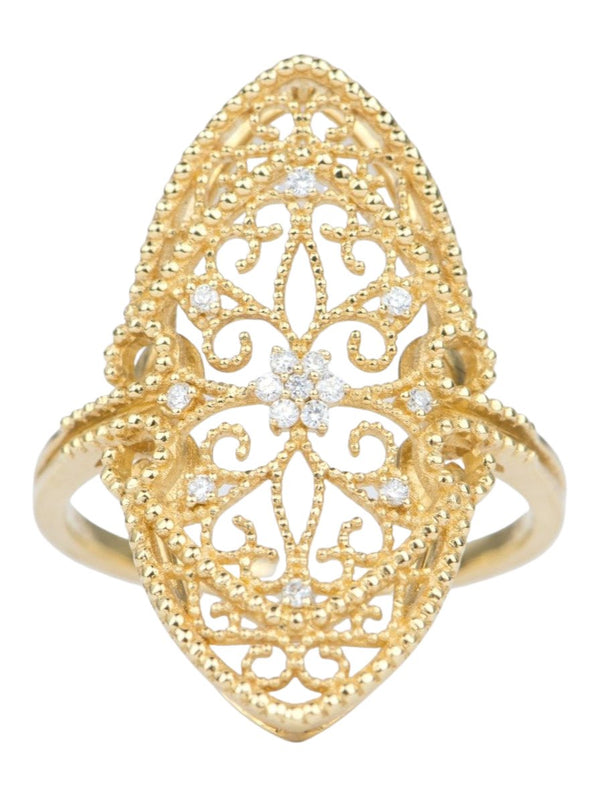 Vintage Inspired Filigree Diamond Ring 18K Yellow Gold Prong Set