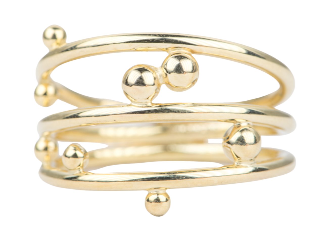 Aurora Designer - Triple Band with Gold Beads Balance Beams 14K