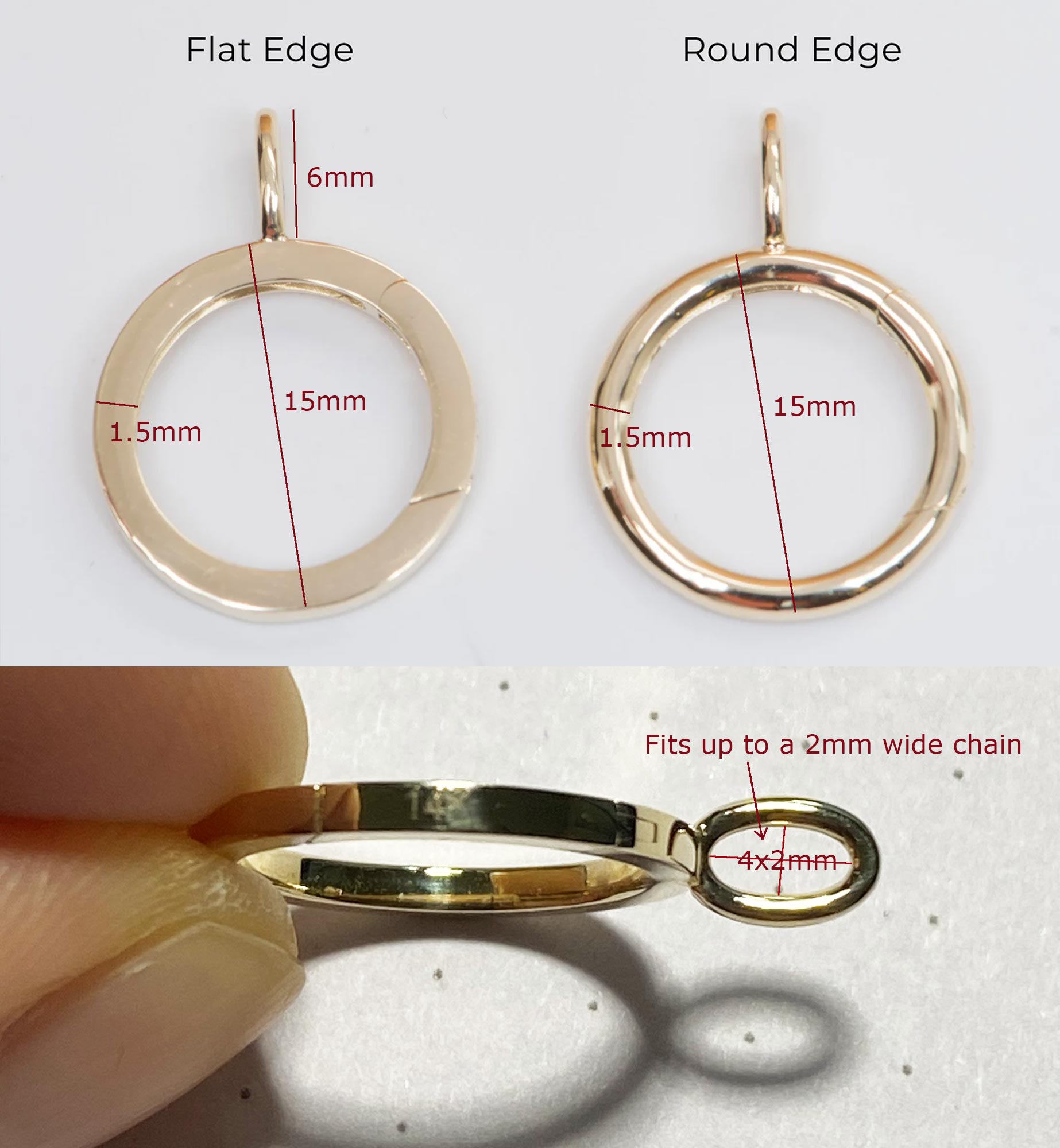 Aurora Designer - 15mm Round Circle Pendant Charm Holder 14K Gold M4017