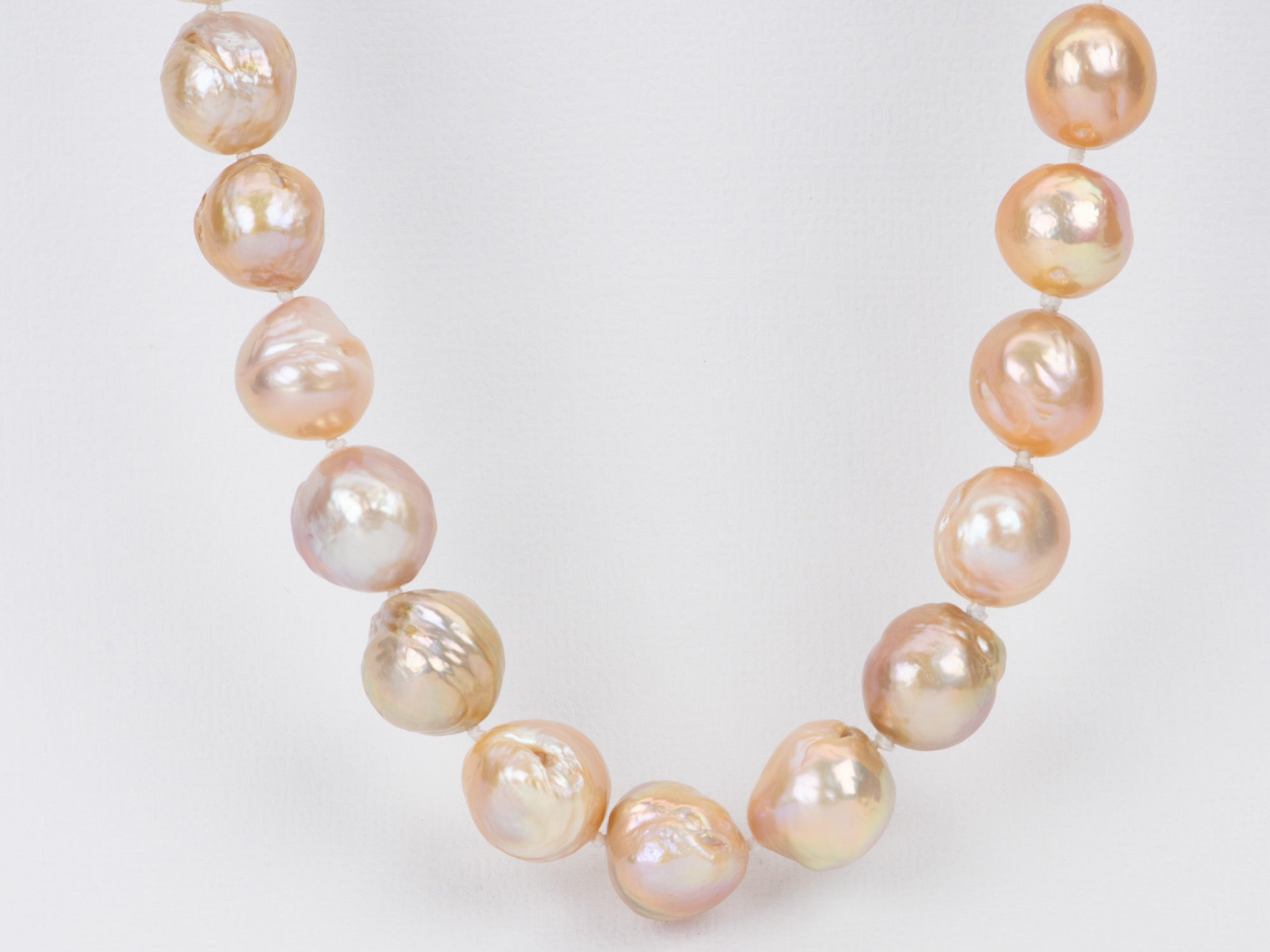 9-12mm Iridescent Peachy Pink Baroque Pearl Necklace with 14K Gold