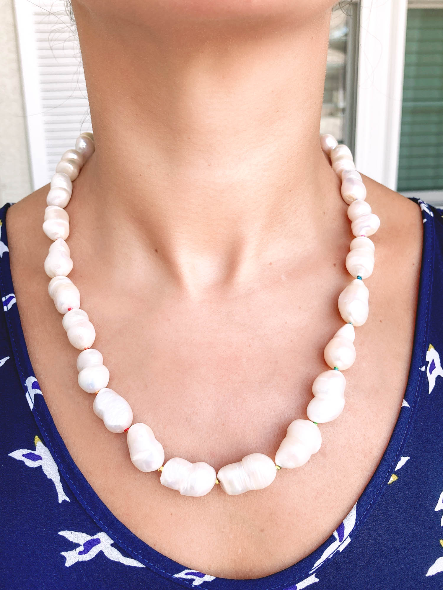 Doubled Rope Necklace of Natural White Baroque Pearls SKU N003
