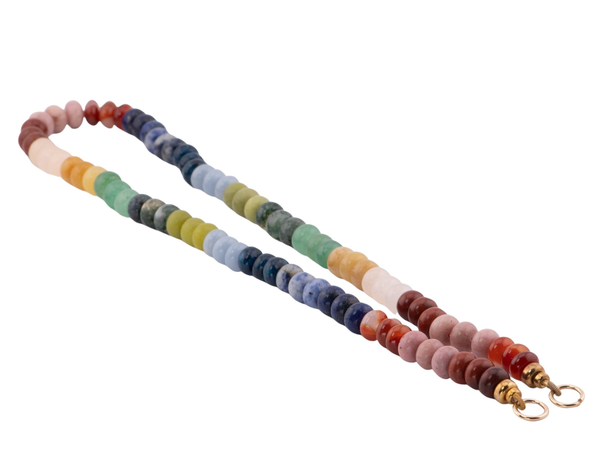 Rainbow Gemstone Beaded Necklace with 14K Yellow Gold Pony Beads