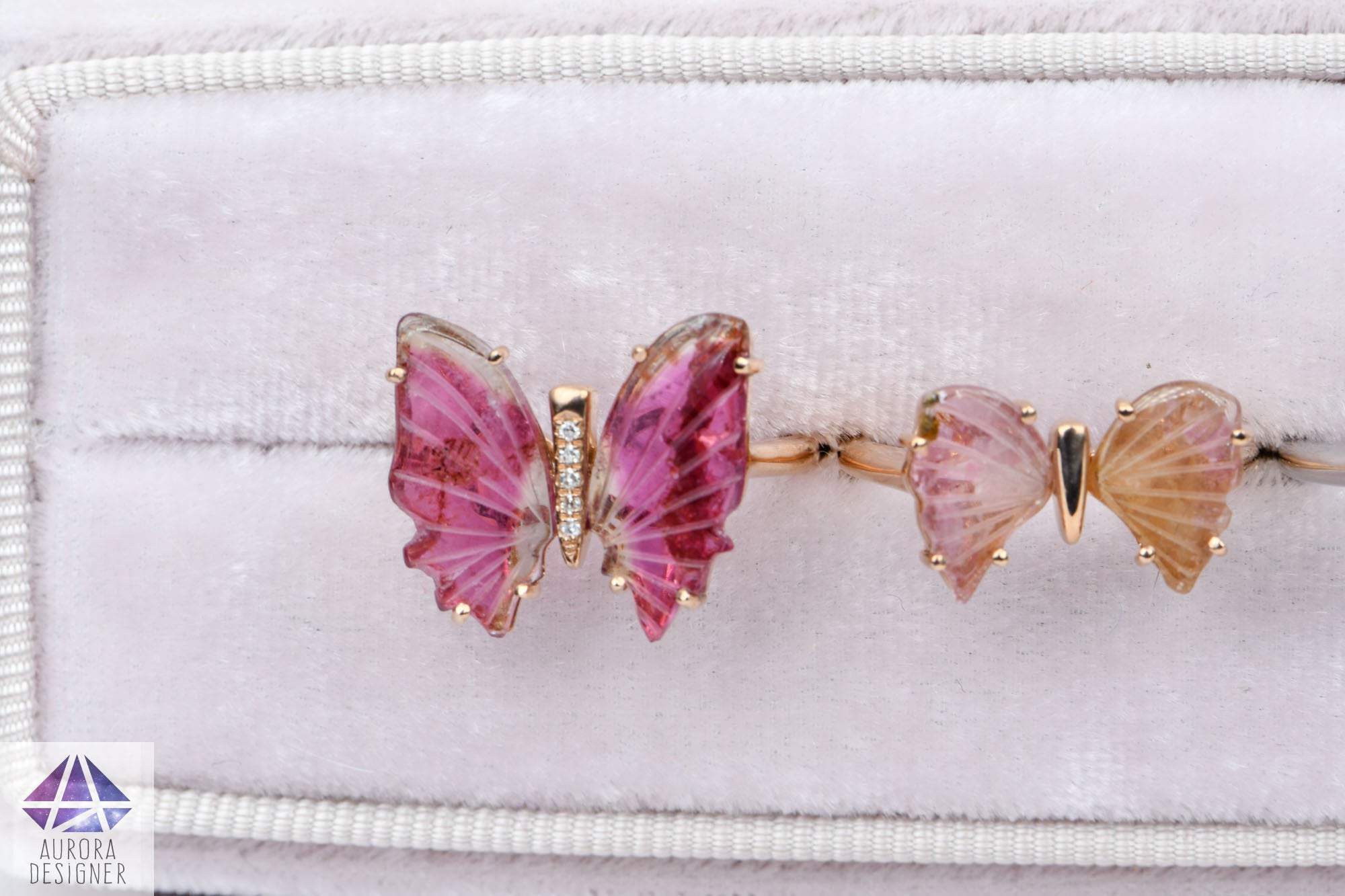 Butterfly Pin with Watermelon Tourmaline and Diamond Wings - Dianna Rae  Jewelry