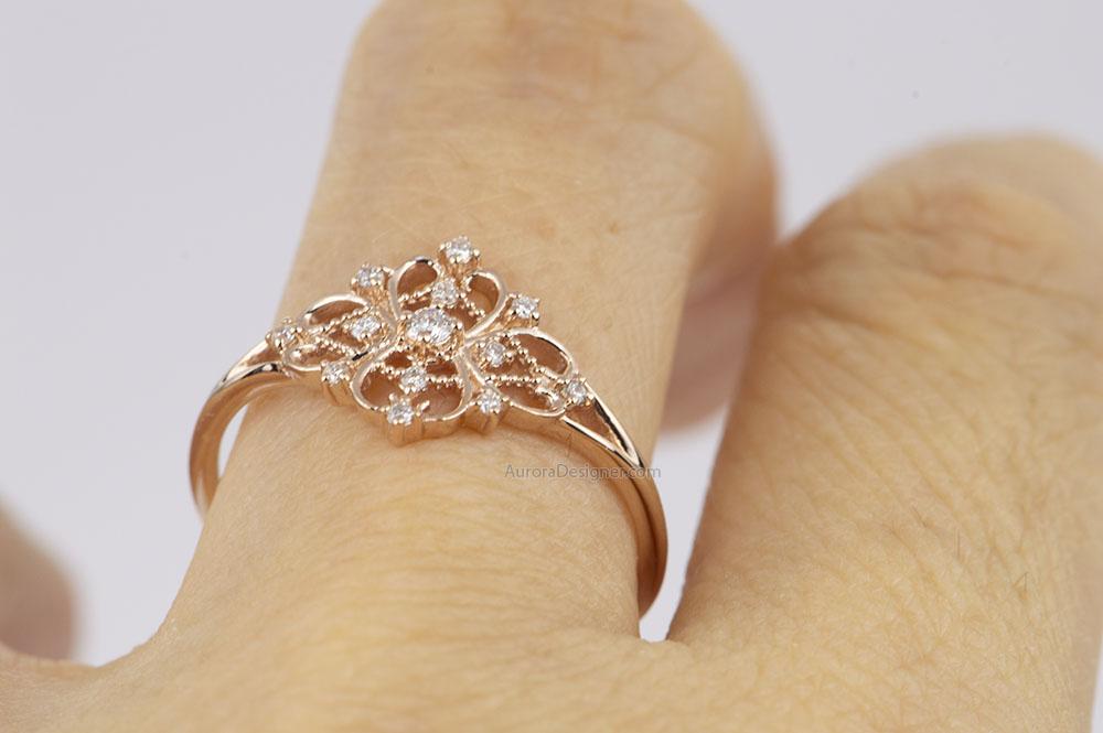 Antique Inspired Flower Ring-Champagne Diamonds