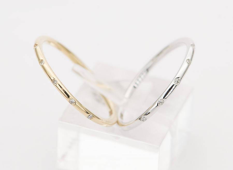 14K Gold Spaced Out Diamond Bangle White Gold