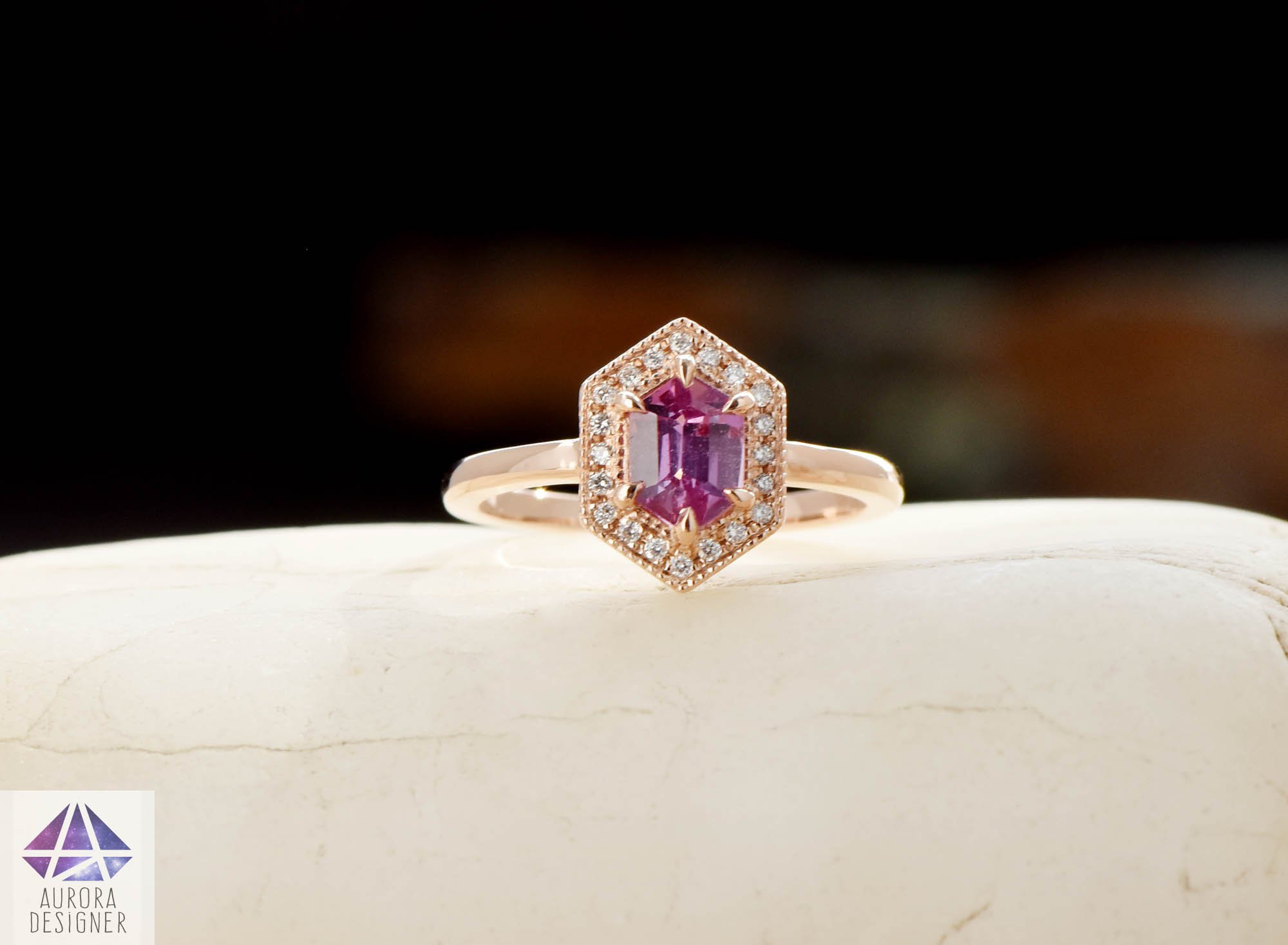 14K White Gold Pink Sapphire and Diamond Buckle Ring - Howard's DC