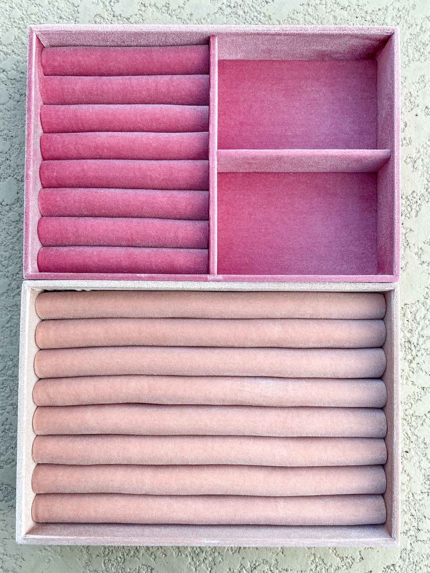 Aurora Designer - Large Multi-Ring Luxurious Velvet Jewelry Ring Box Tray  Display Case Birthday Gift for Her Multiple Row Rings Soft Light Dusty Pink  RB005 - Jo Dane
