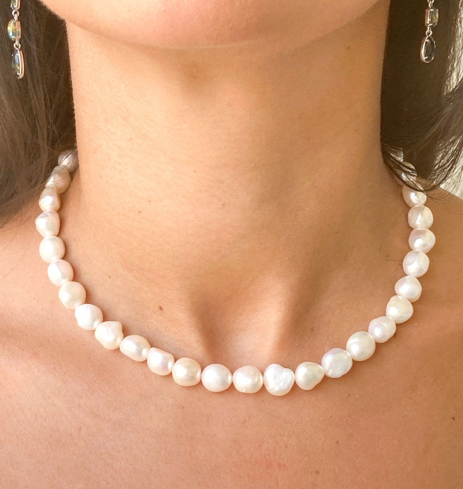 Aurora Designer - 9-10mm Classic Pearl Necklace with 14K Yellow