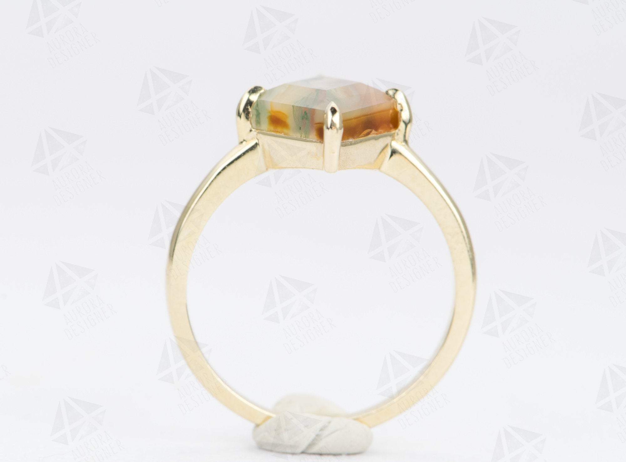 Kite Green Moss Agate Ring For Women- 14K Rose Gold Vermeil Simple Kite Engagement  Ring For Her- Geometric Wedding Ring- Dainty Promise Ring in 2023