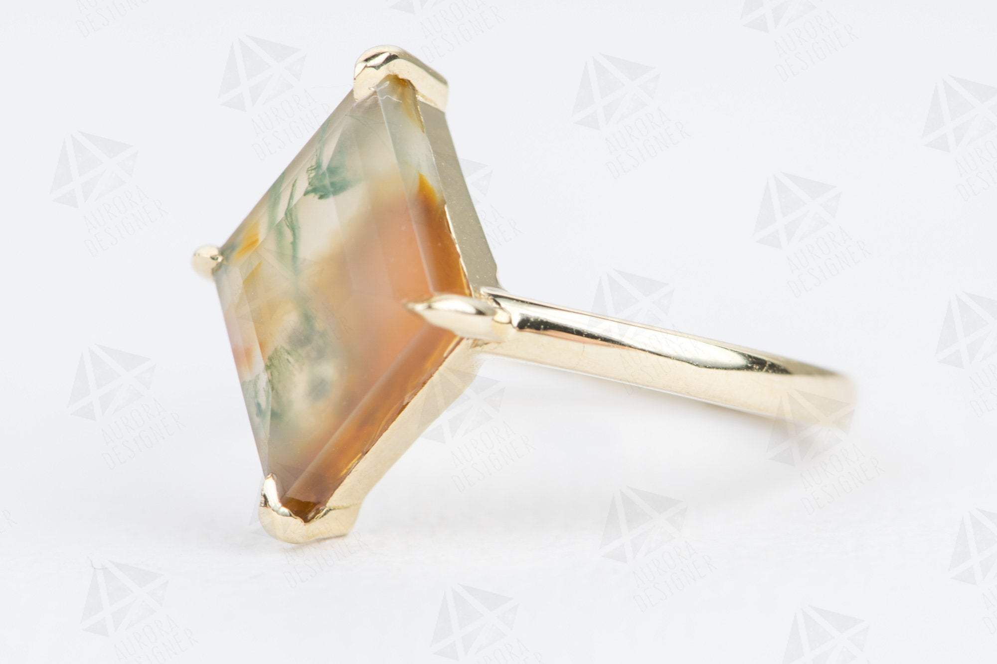 Kite Green Moss Agate Ring For Women- 14K Rose Gold Vermeil Simple Kite Engagement  Ring For Her- Geometric Wedding Ring- Dainty Promise Ring in 2023