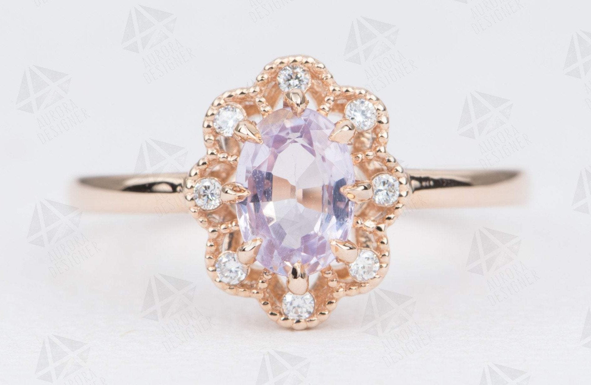 Modern Rose cut Pink Sapphire Diamond Halo Duo Ring - Amber Erin