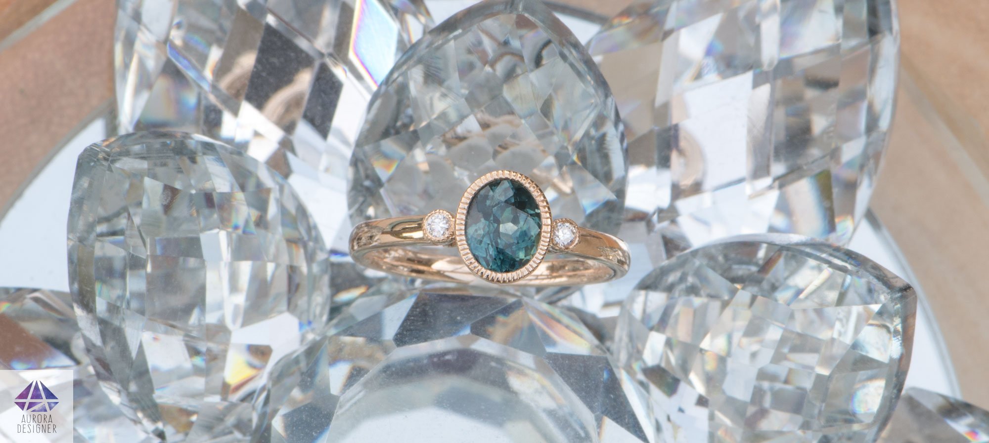 Ring Lake Superior Greenstone and Montana Sapphire 14k