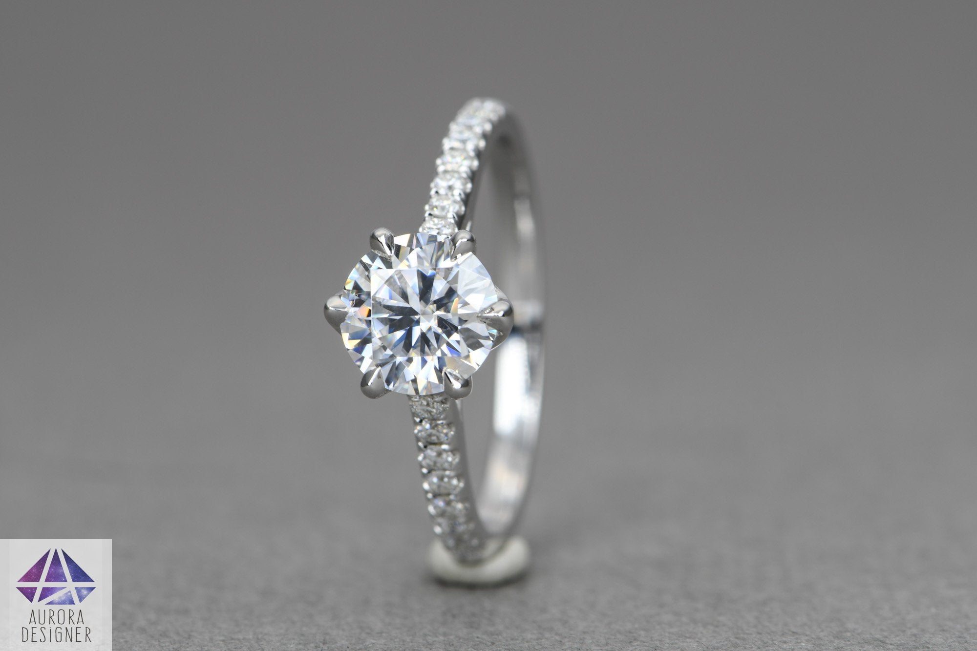 Tulip Solitaire Setting Engagement Ring | Tulip Ring Setting 18K White Gold / with Pave Basket / Bubble / Round Prongs