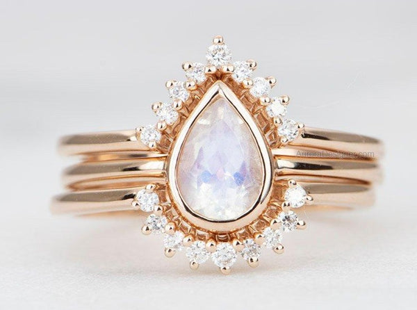 Moonstone Ring Set Florence + band | | outlet Moonstone engagement ring | Wedding Jewelry | Moonstone Jewelry | Engagement Set | Stacking rings