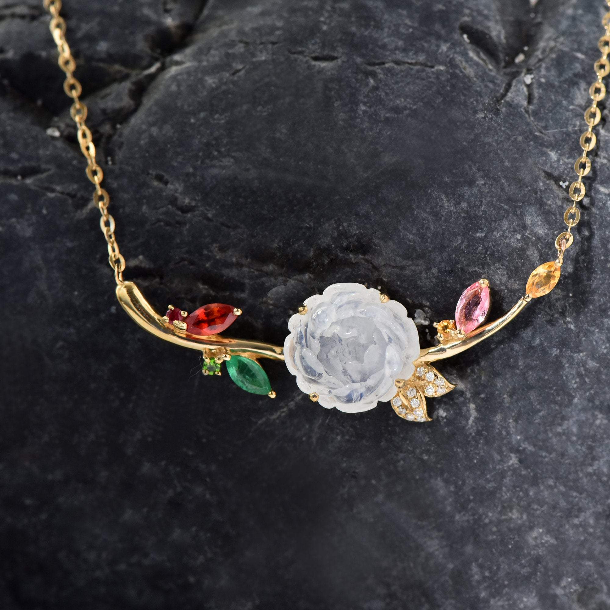 Multicolor Sapphire & Diamond Pave Flower Motif Pendant Necklace –  SouthMiamiJewelers