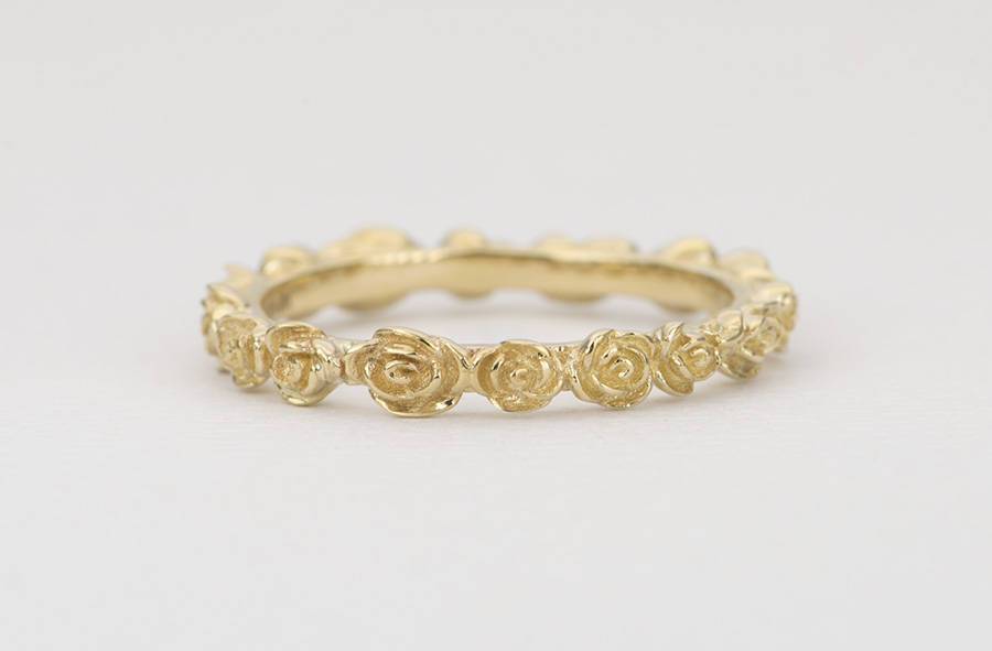 Aurora Designer - Rose 14K Gold Ring Unique Wedding Band Flower Floral Full  Eternity Stacking Rings Stackable AD1501