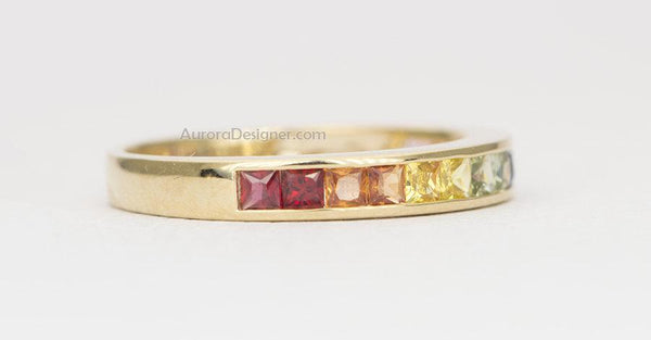 14K Gold Rainbow Multicolor Sapphire (4MM) Eternity Ring – Noray Designs