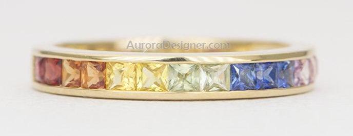 Sapphire & Diamond Channel Set 14K White Gold Bangle